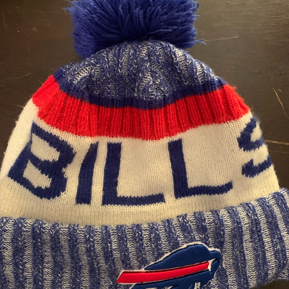 New Era Blue and Red Beanie with Pom-Pom